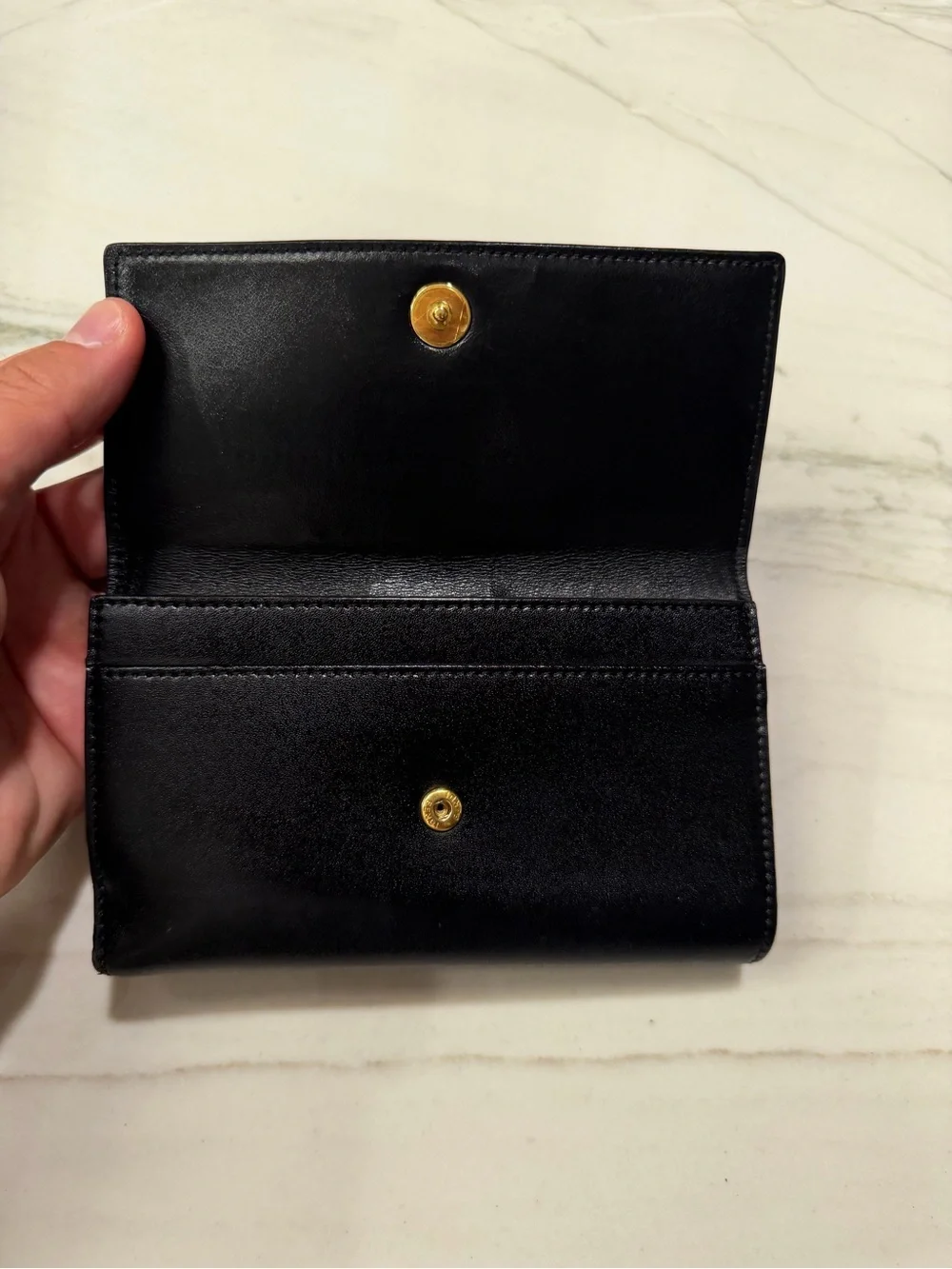 Fendi Black Leather Wallet with Gold Ring Accent